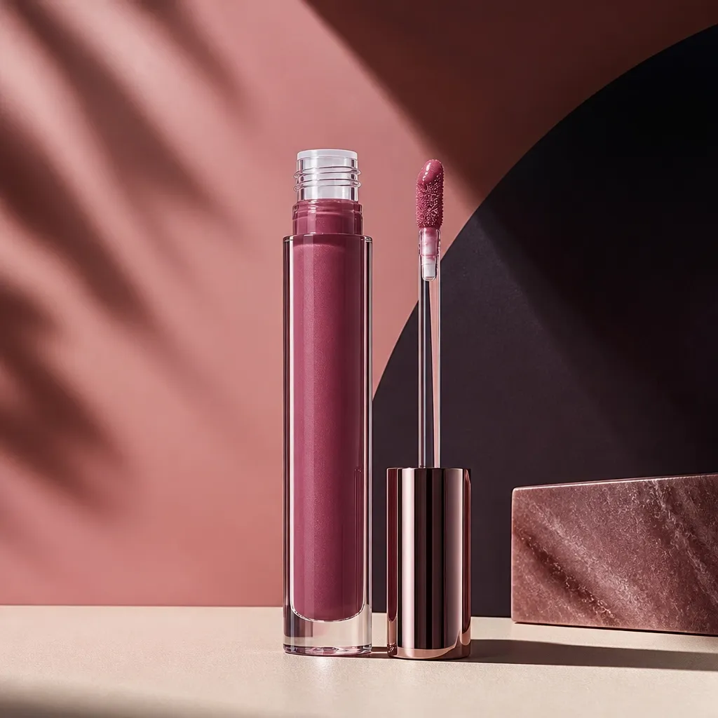 Set Apart Sunday-best berry lip color in a clear glossy tube with a visible doe-foot wand applicator